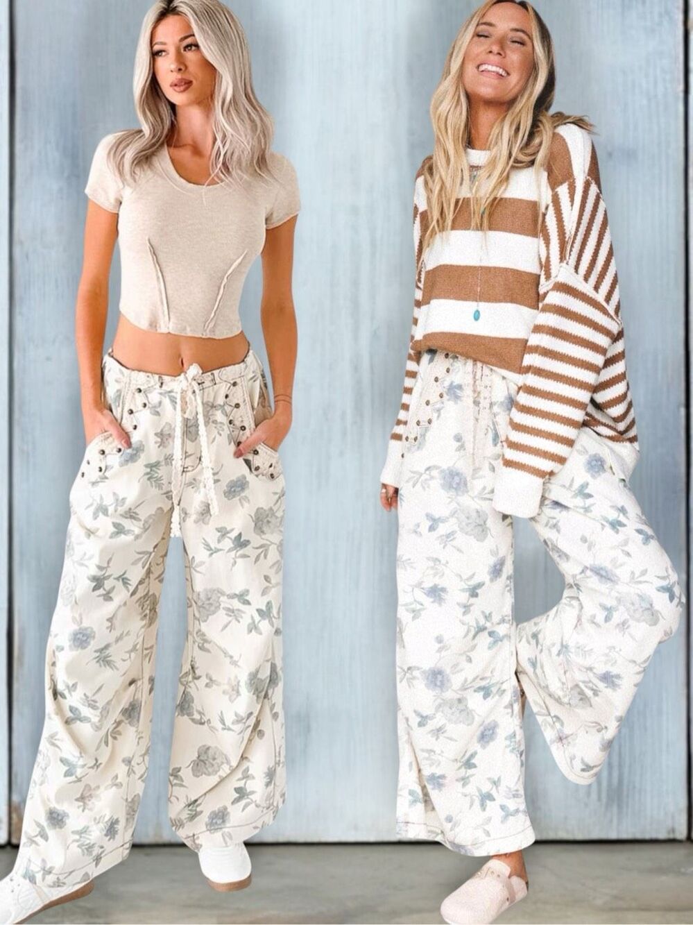 POL Cottagecore Floral Wide Leg Pants Boho Crochet Lace Studded Cotton Large - Picture 5 of 15